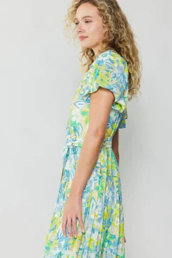Fashion Abstract Floral Printed Midi Dress Women Midi Dresses