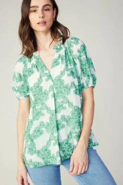 Best Abstract Motif Top Women Short Sleeve Tops