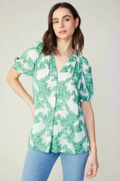 Best Abstract Motif Top Women Short Sleeve Tops
