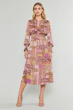 New Aida Quilted Pattern Midi Dress Women Midi Dresses