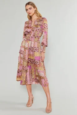 New Aida Quilted Pattern Midi Dress Women Midi Dresses