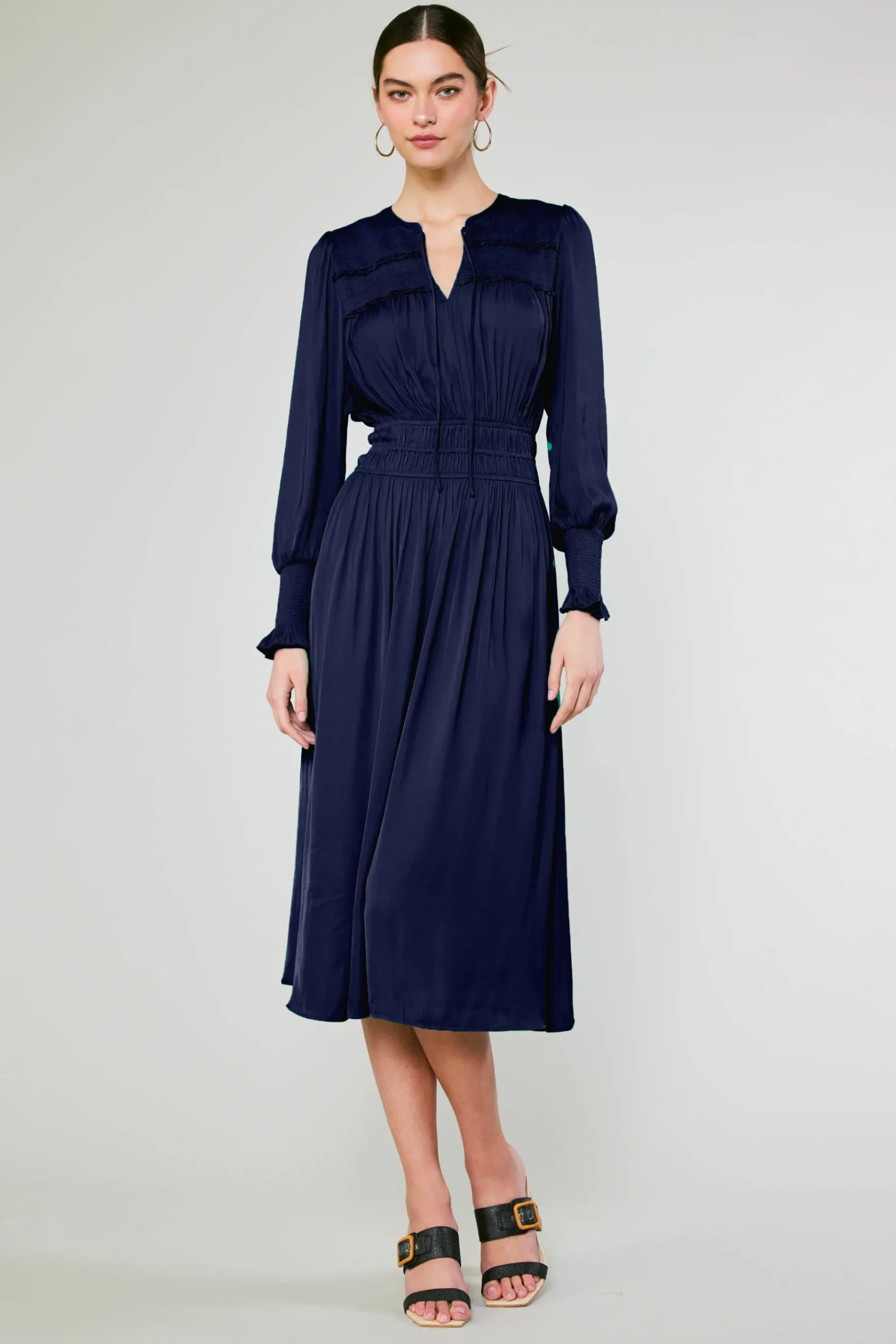 Fashion Aida Smocked Midi Dress Women Midi Dresses