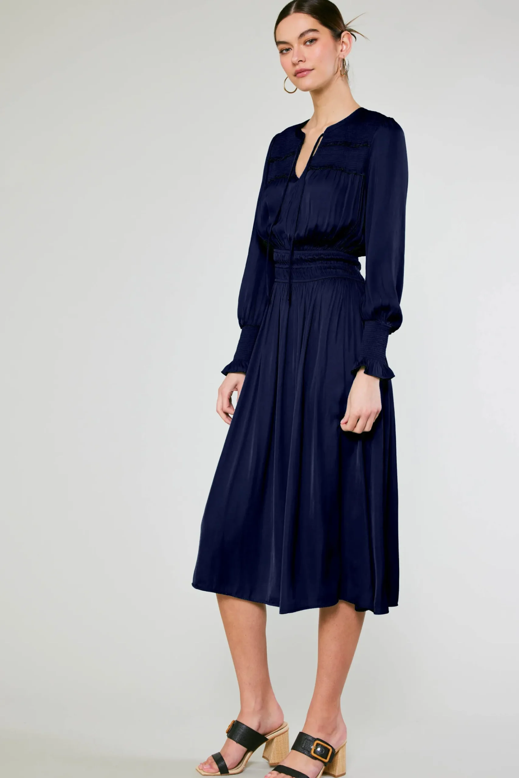 Fashion Aida Smocked Midi Dress Women Midi Dresses