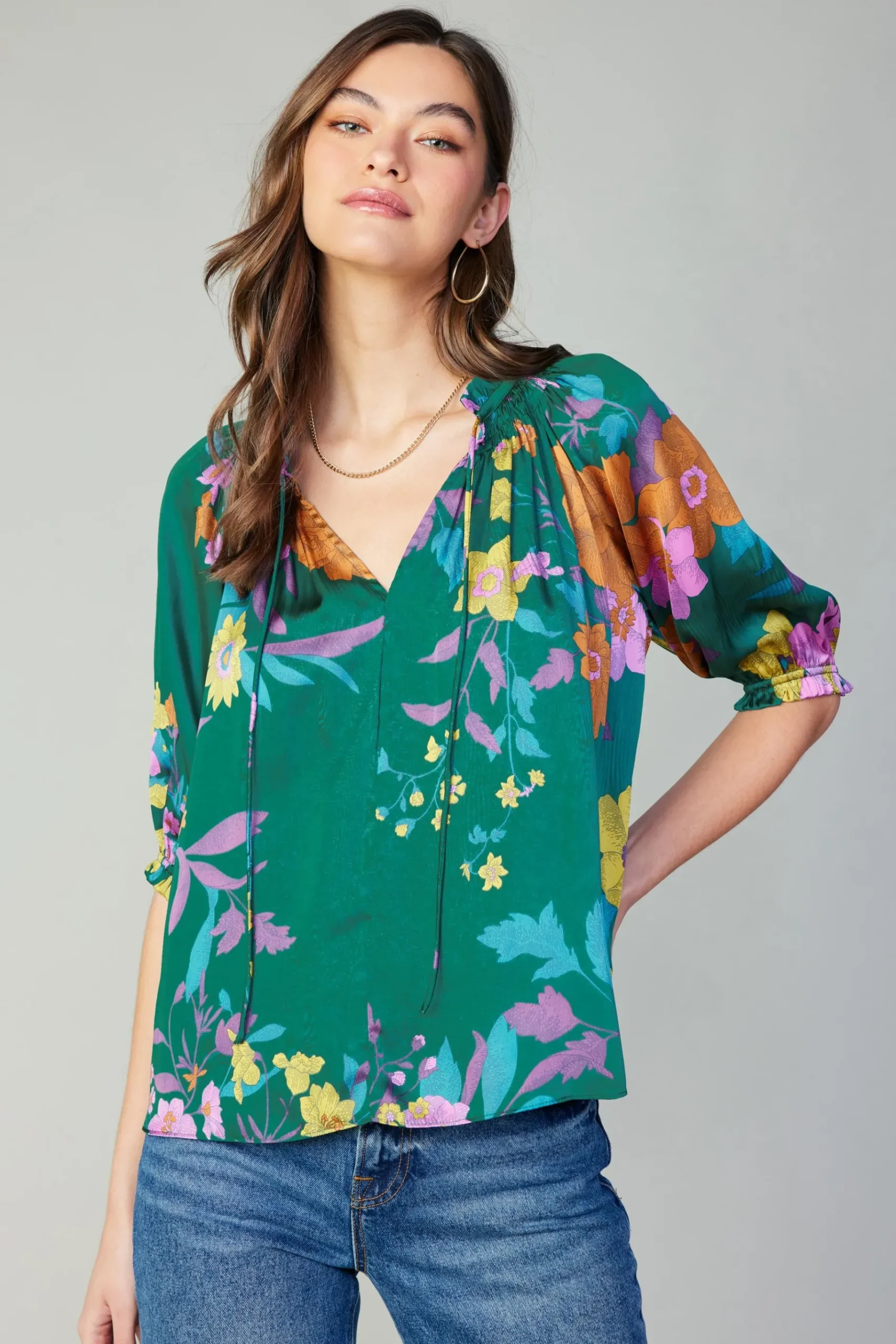 Discount Angelica Floral Blouse Women Long Sleeve Tops