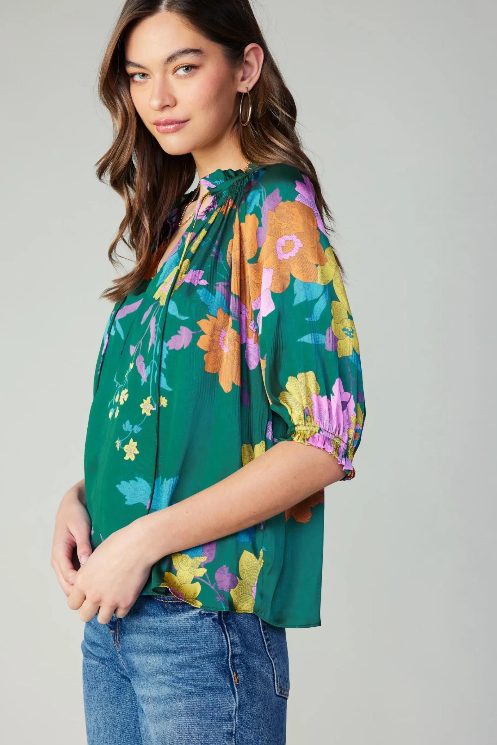 Discount Angelica Floral Blouse Women Long Sleeve Tops