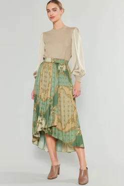 Online Asymmetrical Vintage Print Skirt Women Skirts