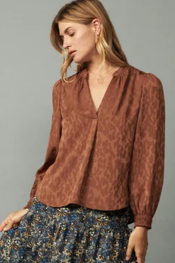 Best Autumn Split Neck Blouse Women Long Sleeve Tops