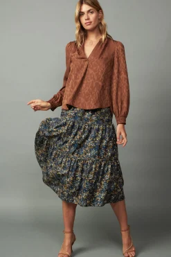 Best Autumn Split Neck Blouse Women Long Sleeve Tops