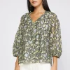 Discount Baroque Floral Raglan Blouse Women Short Sleeve Tops | Long Sleeve Tops