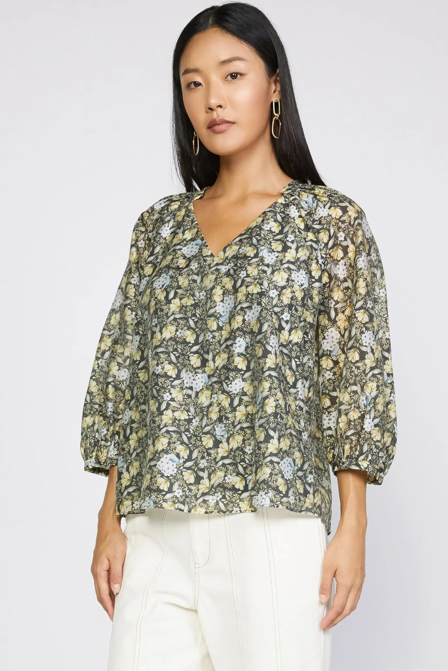 Discount Baroque Floral Raglan Blouse Women Short Sleeve Tops | Long Sleeve Tops