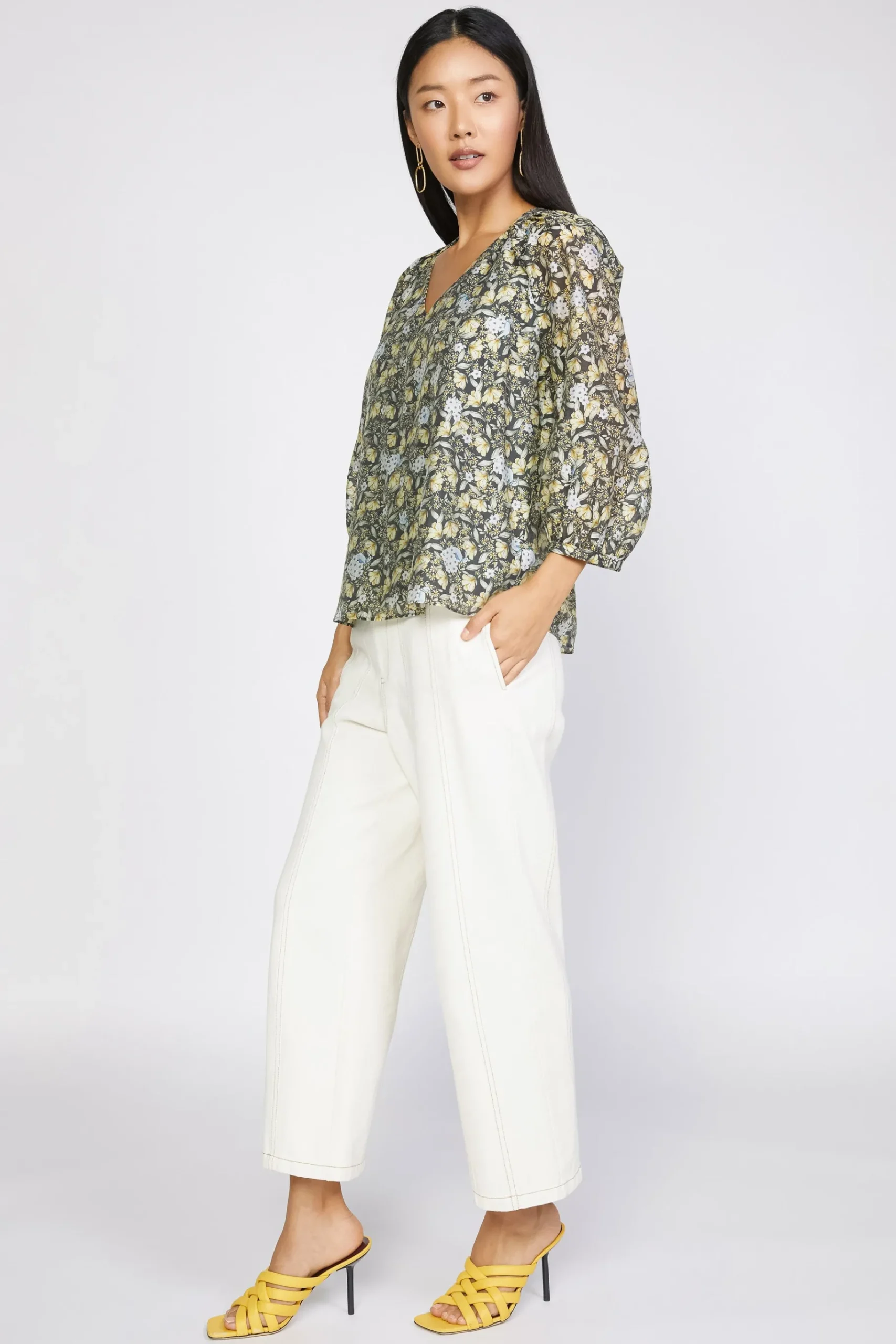 Discount Baroque Floral Raglan Blouse Women Short Sleeve Tops | Long Sleeve Tops