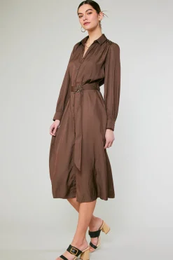 Clearance Belted Buttondown Shirt Dress Women Midi Dresses