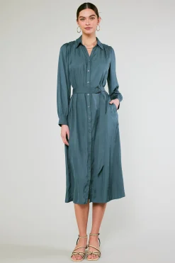 Fashion Belted Buttondown Shirt Dress Women Midi Dresses