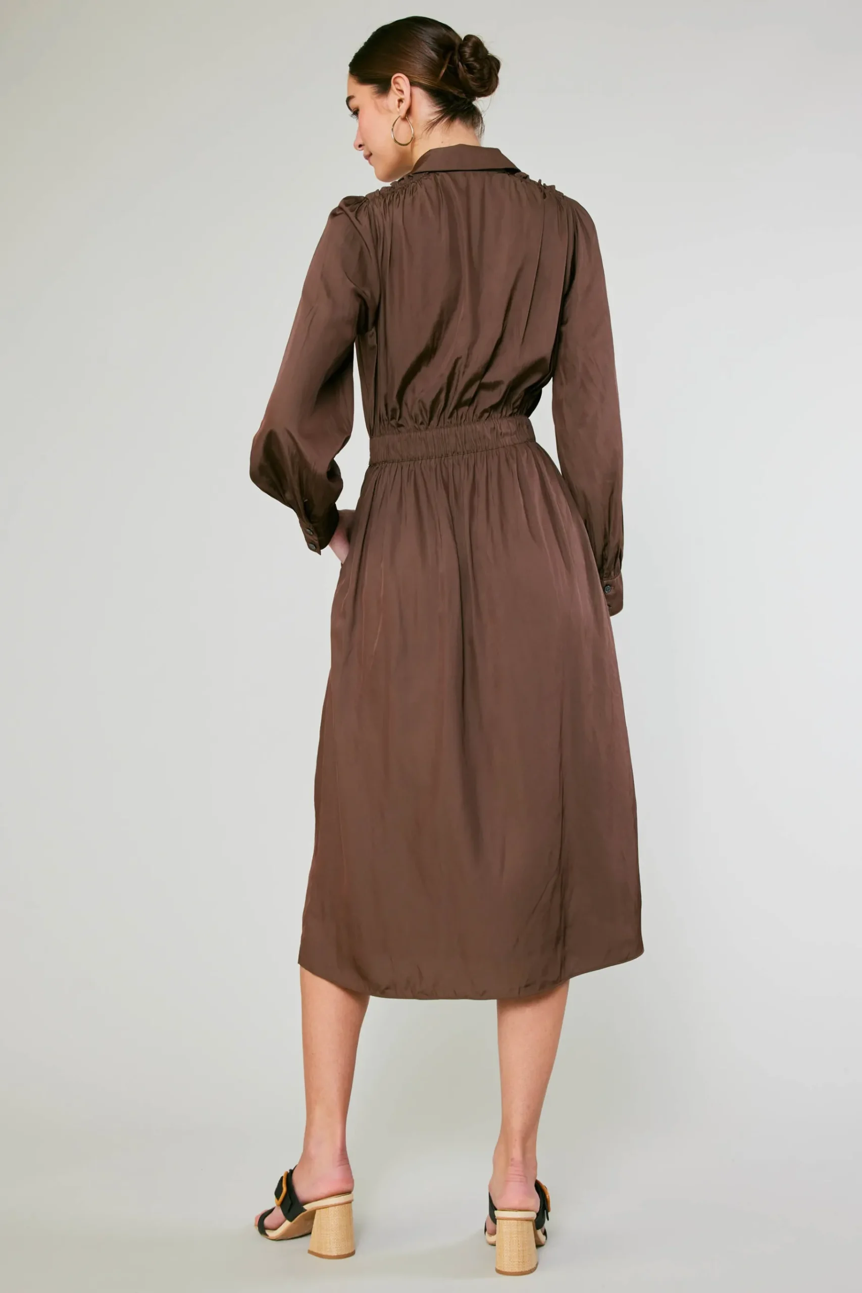 Clearance Belted Buttondown Shirt Dress Women Midi Dresses