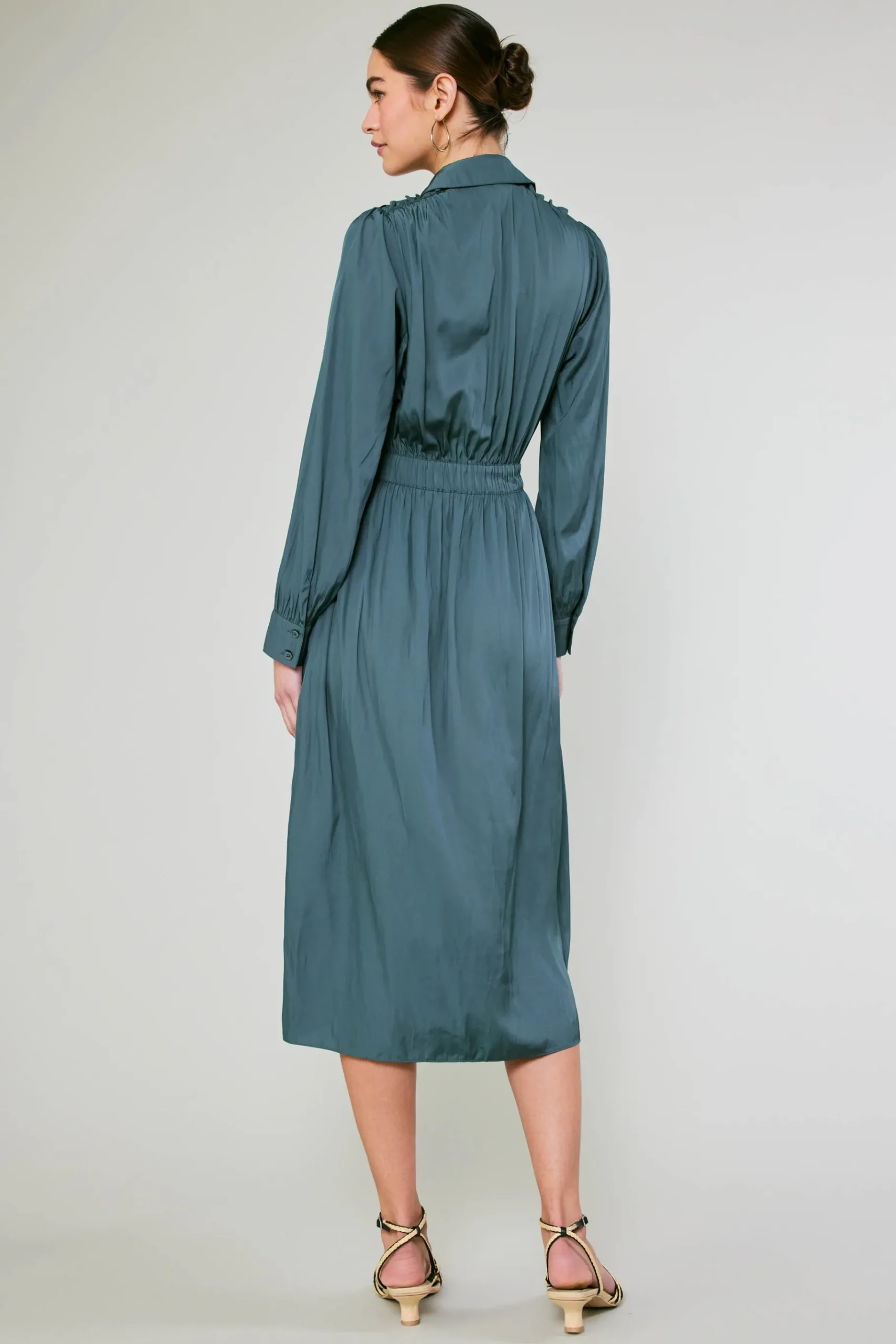 Fashion Belted Buttondown Shirt Dress Women Midi Dresses