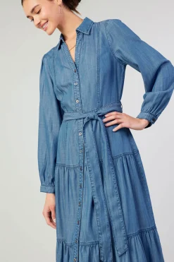 Clearance Belted Collar Shirt Dress Women Midi Dresses