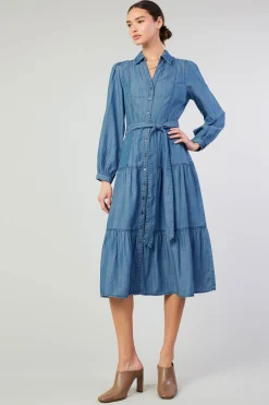 Clearance Belted Collar Shirt Dress Women Midi Dresses