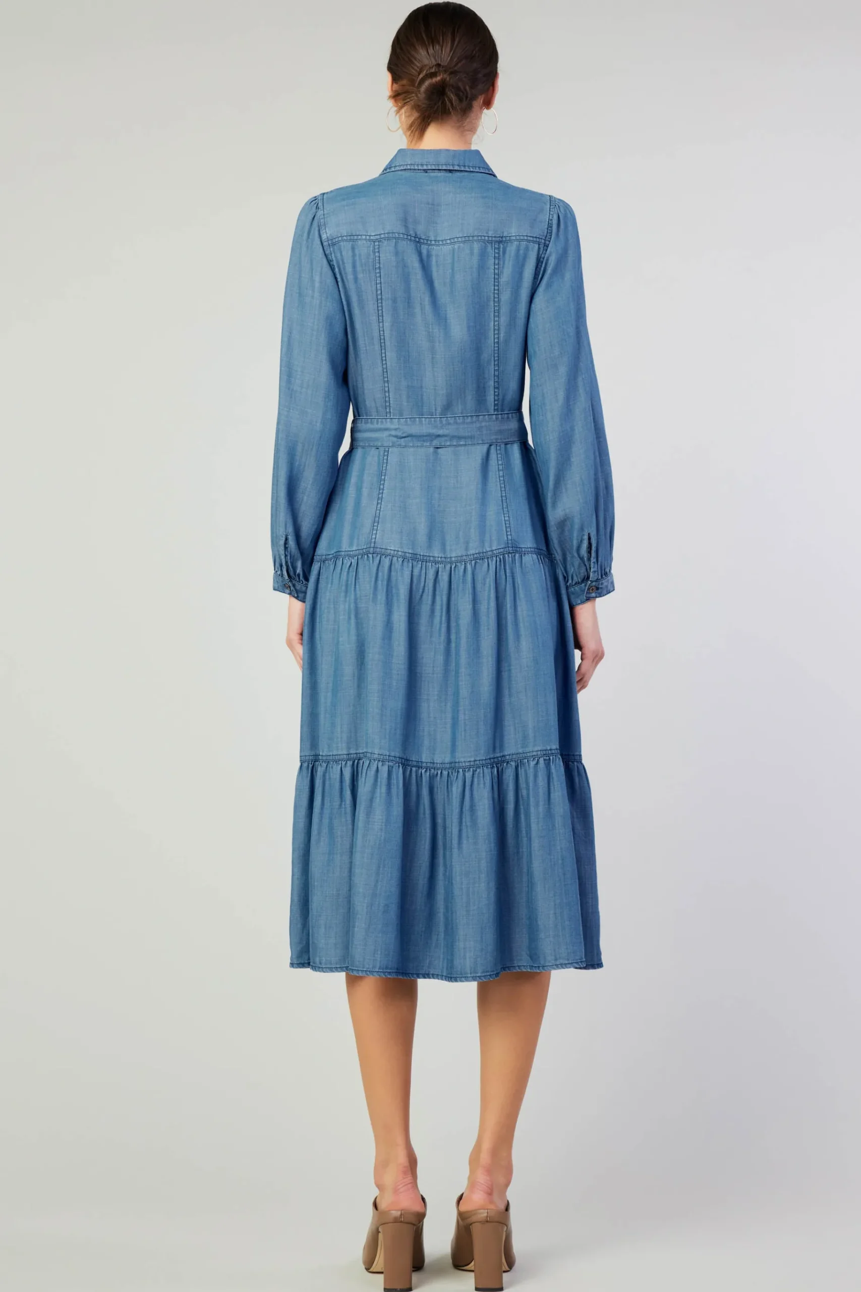 Clearance Belted Collar Shirt Dress Women Midi Dresses