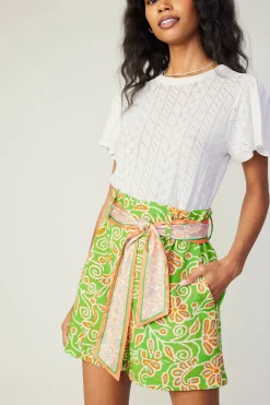 Hot Belted Floral Patterned Shorts Women Shorts