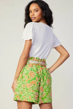 Hot Belted Floral Patterned Shorts Women Shorts