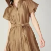 Outlet Belted Godet Mini Dress Women Mini Dresses