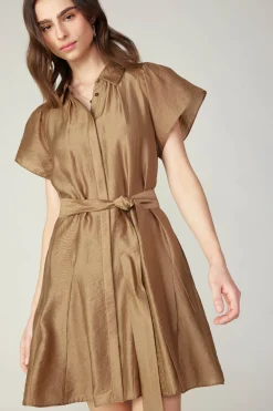 Outlet Belted Godet Mini Dress Women Mini Dresses