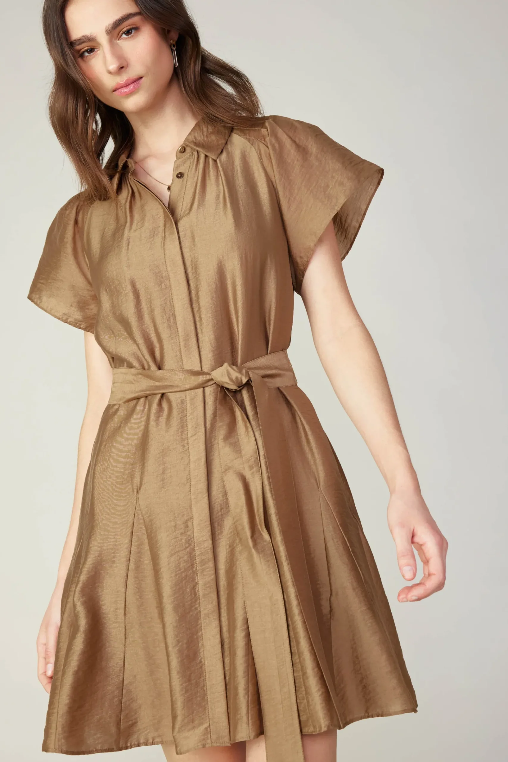 Outlet Belted Godet Mini Dress Women Mini Dresses