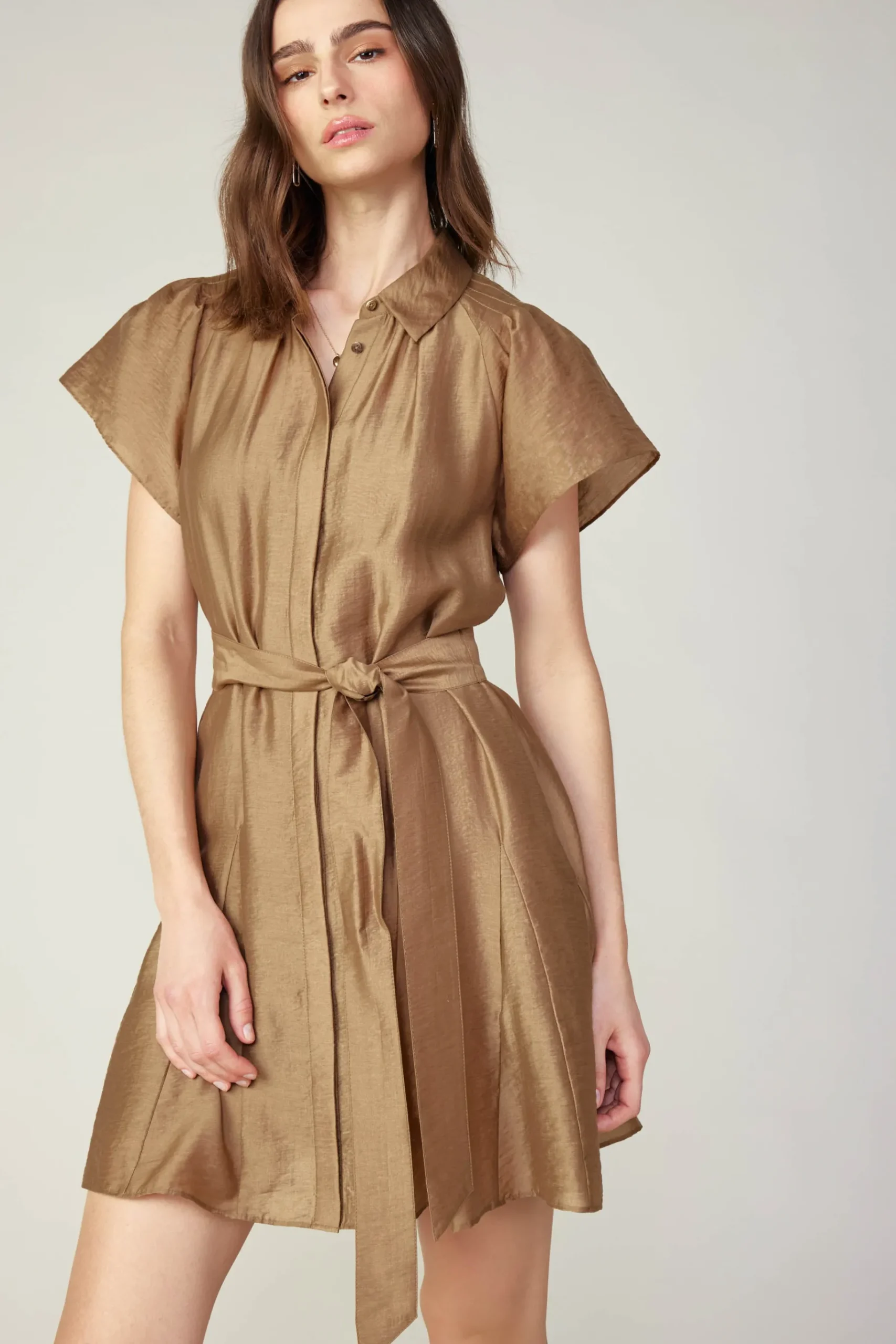 Outlet Belted Godet Mini Dress Women Mini Dresses