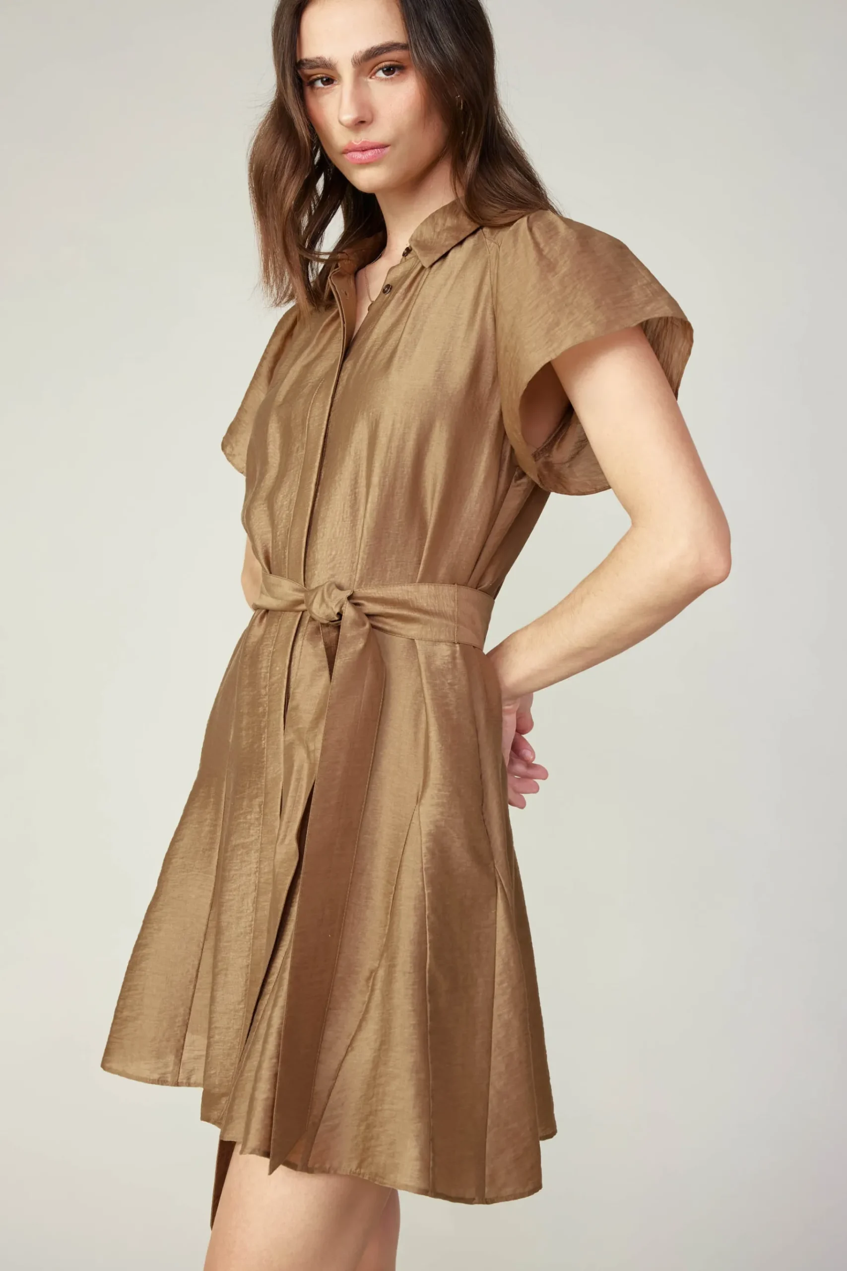 Outlet Belted Godet Mini Dress Women Mini Dresses