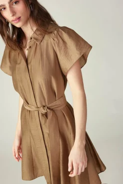 Outlet Belted Godet Mini Dress Women Mini Dresses