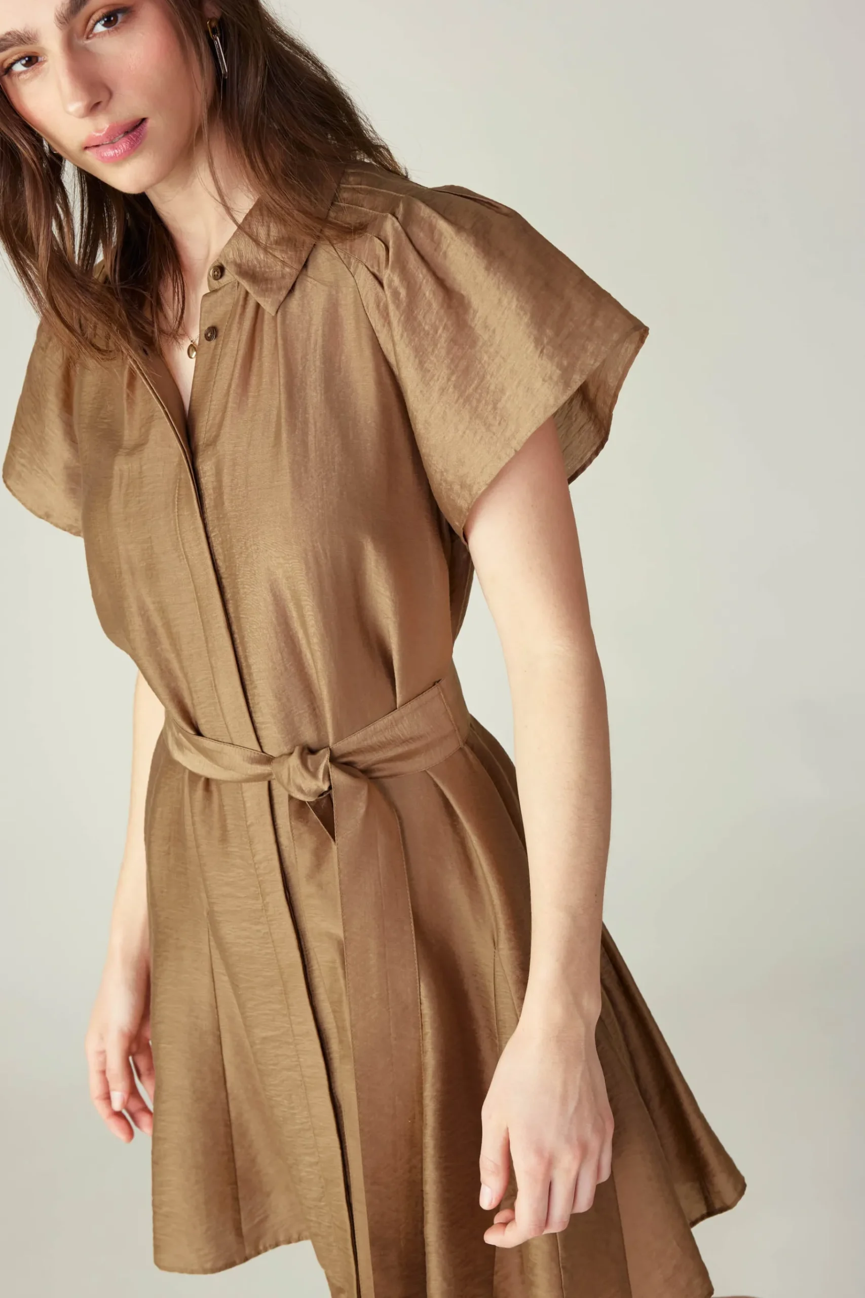 Outlet Belted Godet Mini Dress Women Mini Dresses