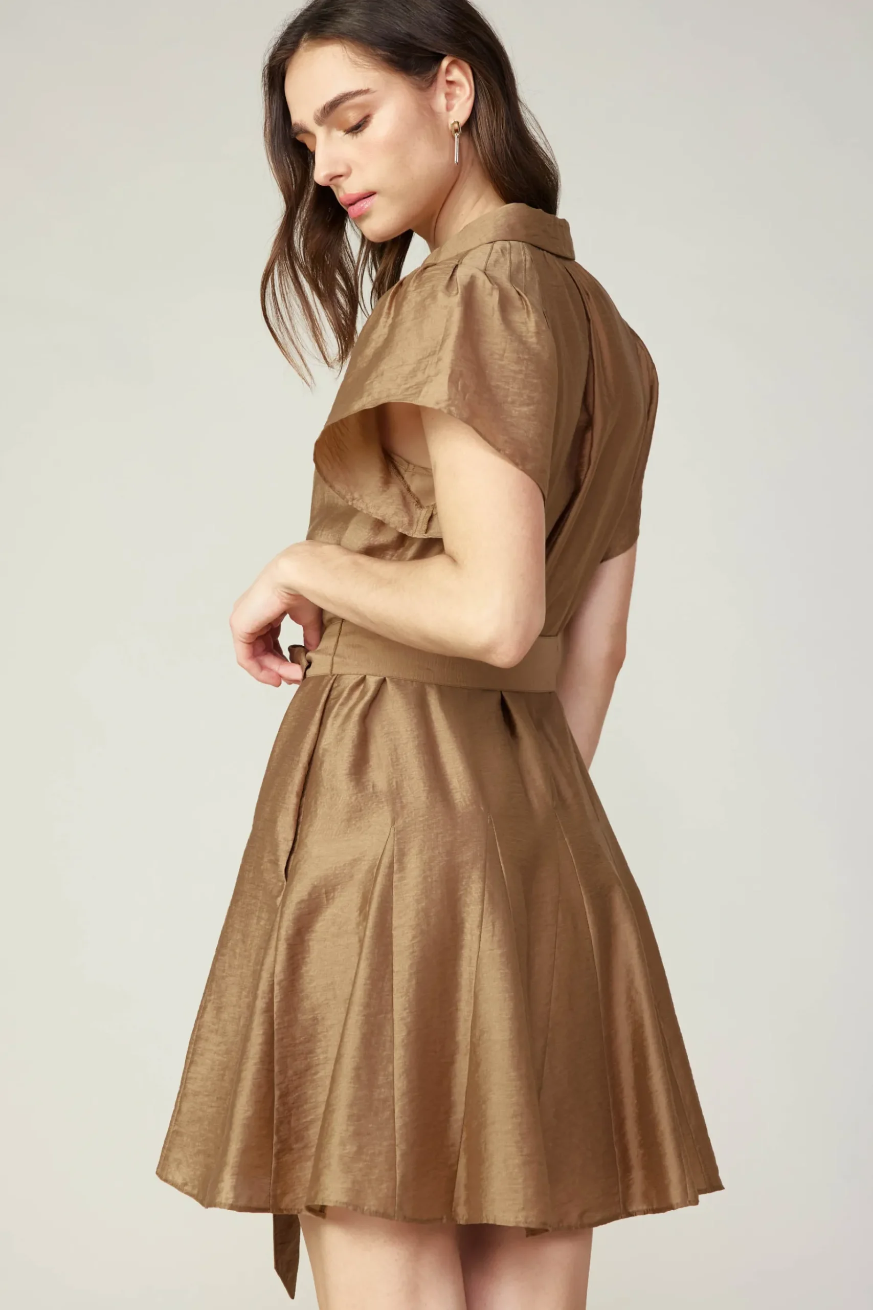 Outlet Belted Godet Mini Dress Women Mini Dresses