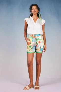 Fashion Border Print Floral Block Shorts Women Shorts