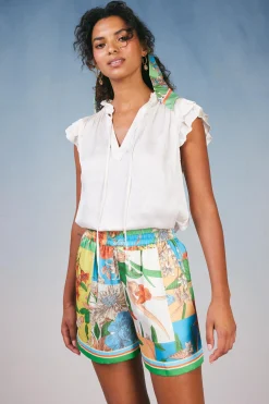 Fashion Border Print Floral Block Shorts Women Shorts