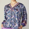Hot Border Print Paisley Top Women Long Sleeve Tops