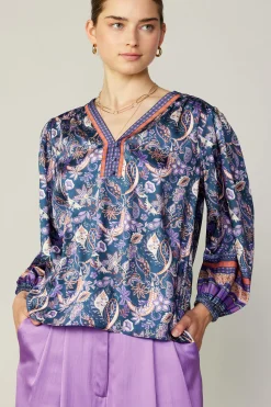 Hot Border Print Paisley Top Women Long Sleeve Tops