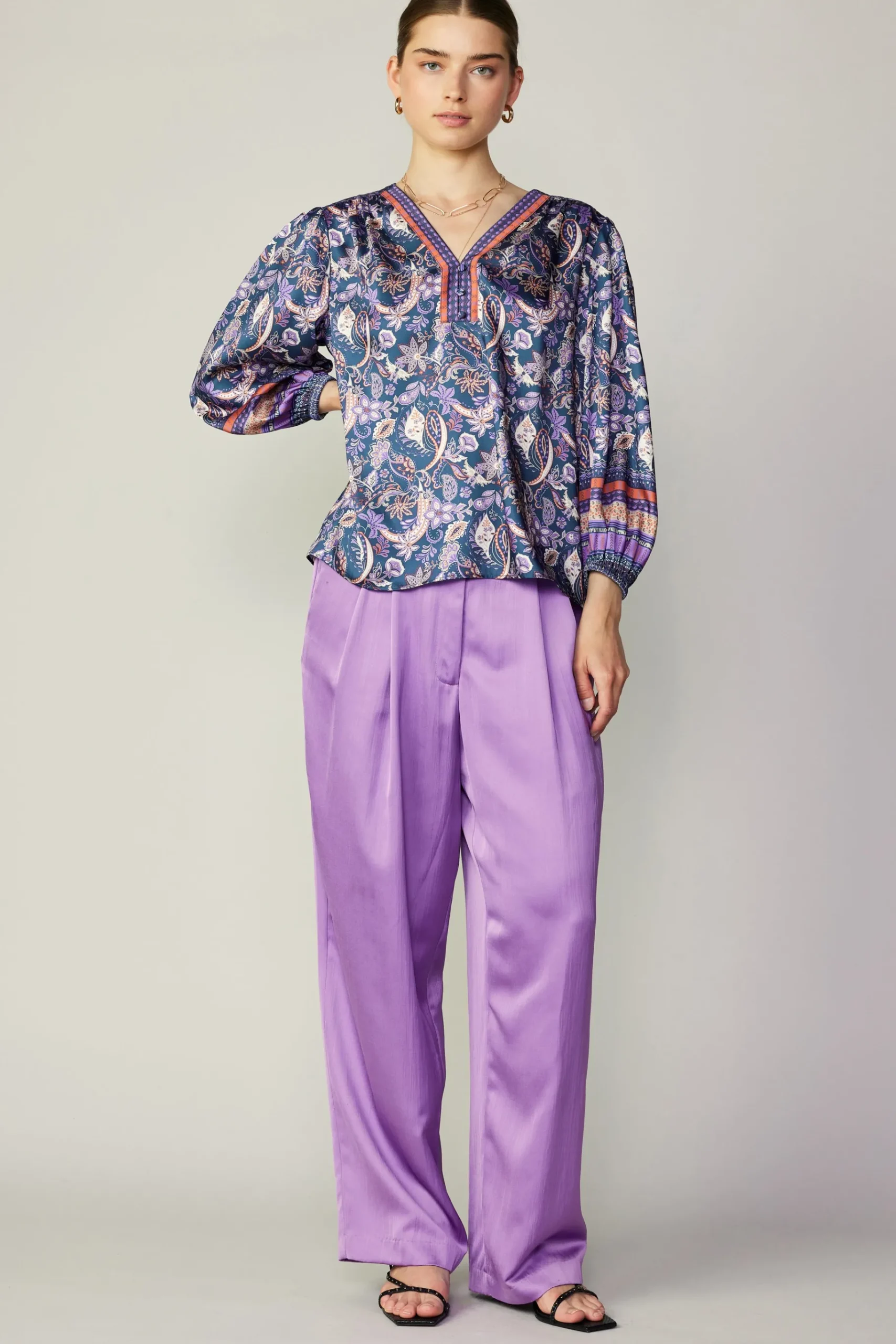 Hot Border Print Paisley Top Women Long Sleeve Tops