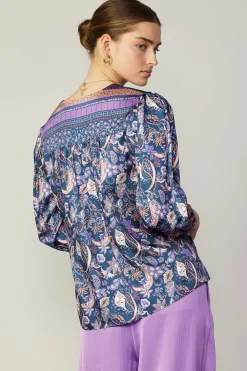 Hot Border Print Paisley Top Women Long Sleeve Tops