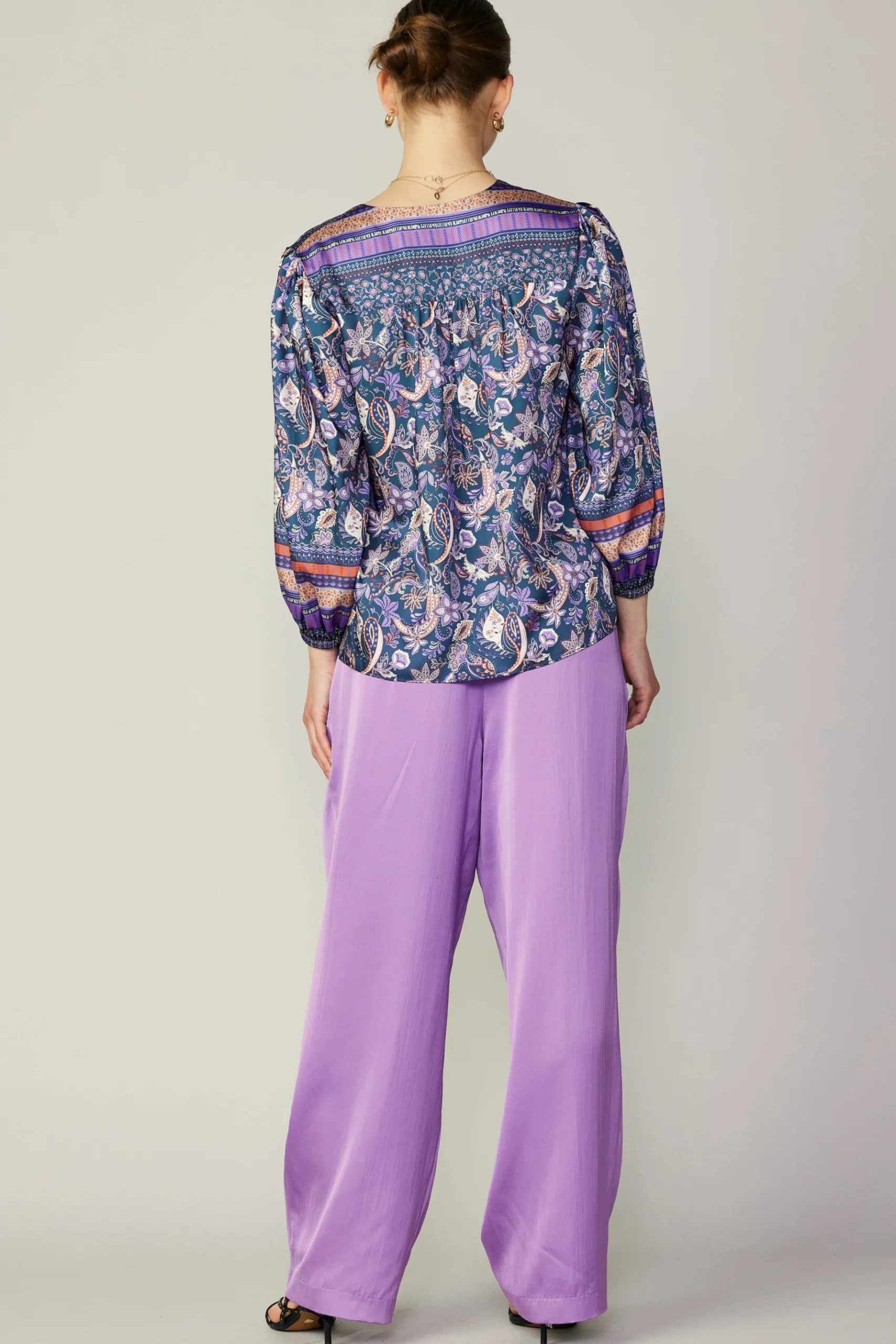 Hot Border Print Paisley Top Women Long Sleeve Tops
