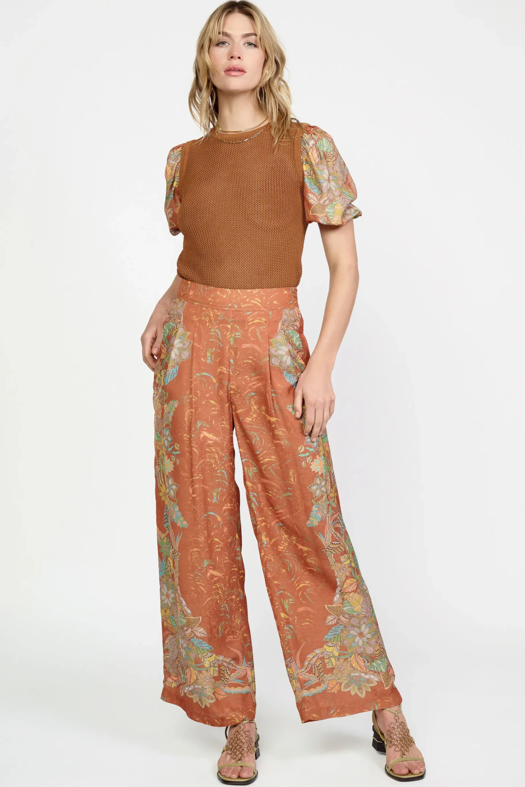 Online Border Print Retro Floral Pants Women Pants