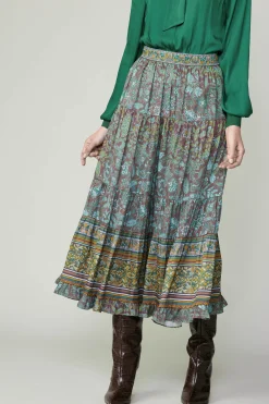Clearance Border Printed Floral Skirt Women Skirts
