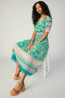 Discount Bordered Floral Print Midi Dress Women Midi Dresses