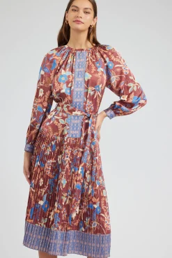 Online Botanical High Neck Dress Women Midi Dresses
