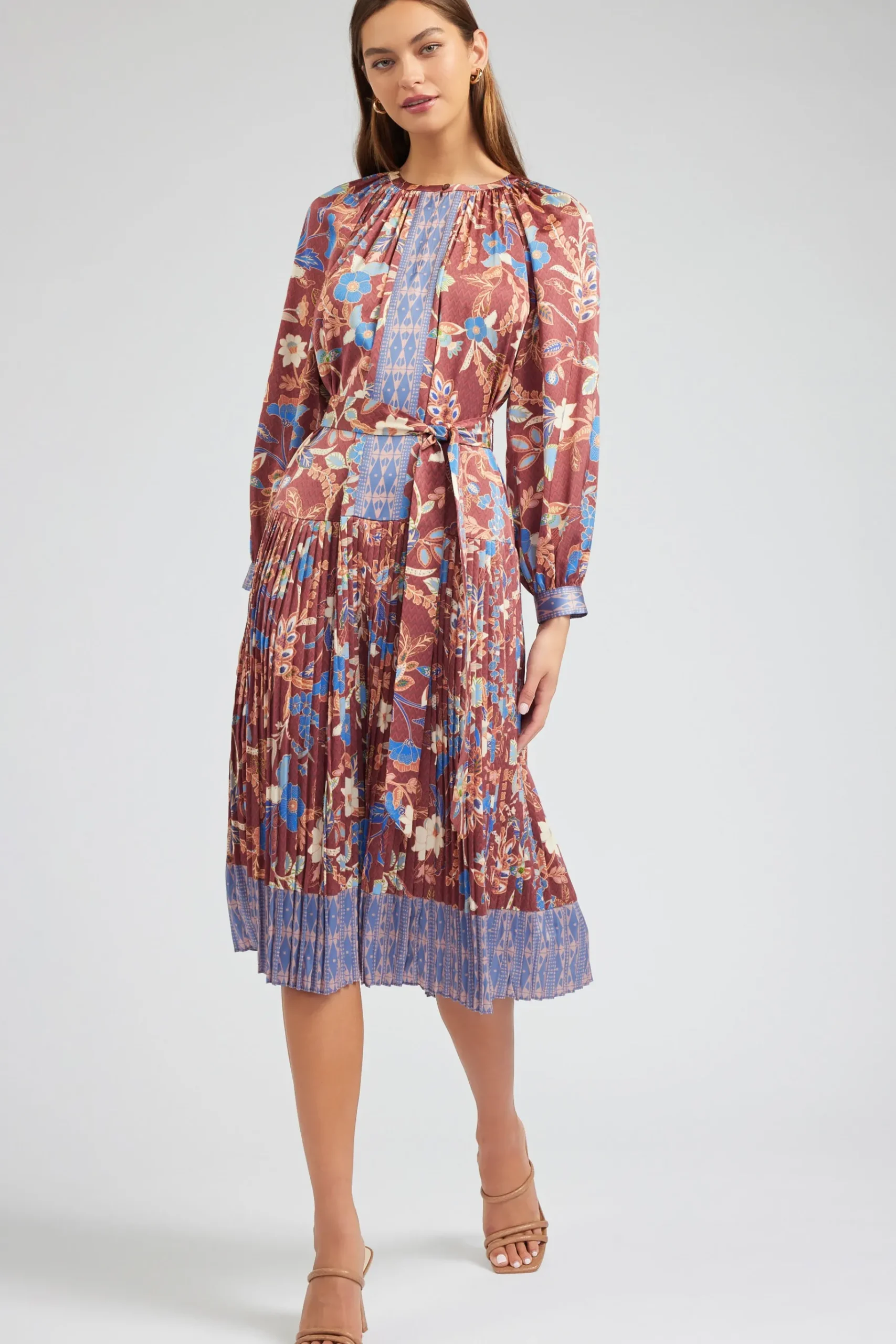 Online Botanical High Neck Dress Women Midi Dresses