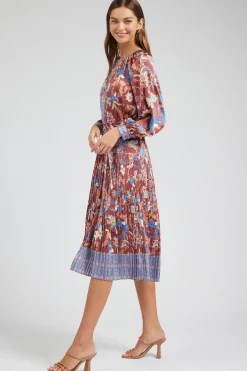Online Botanical High Neck Dress Women Midi Dresses