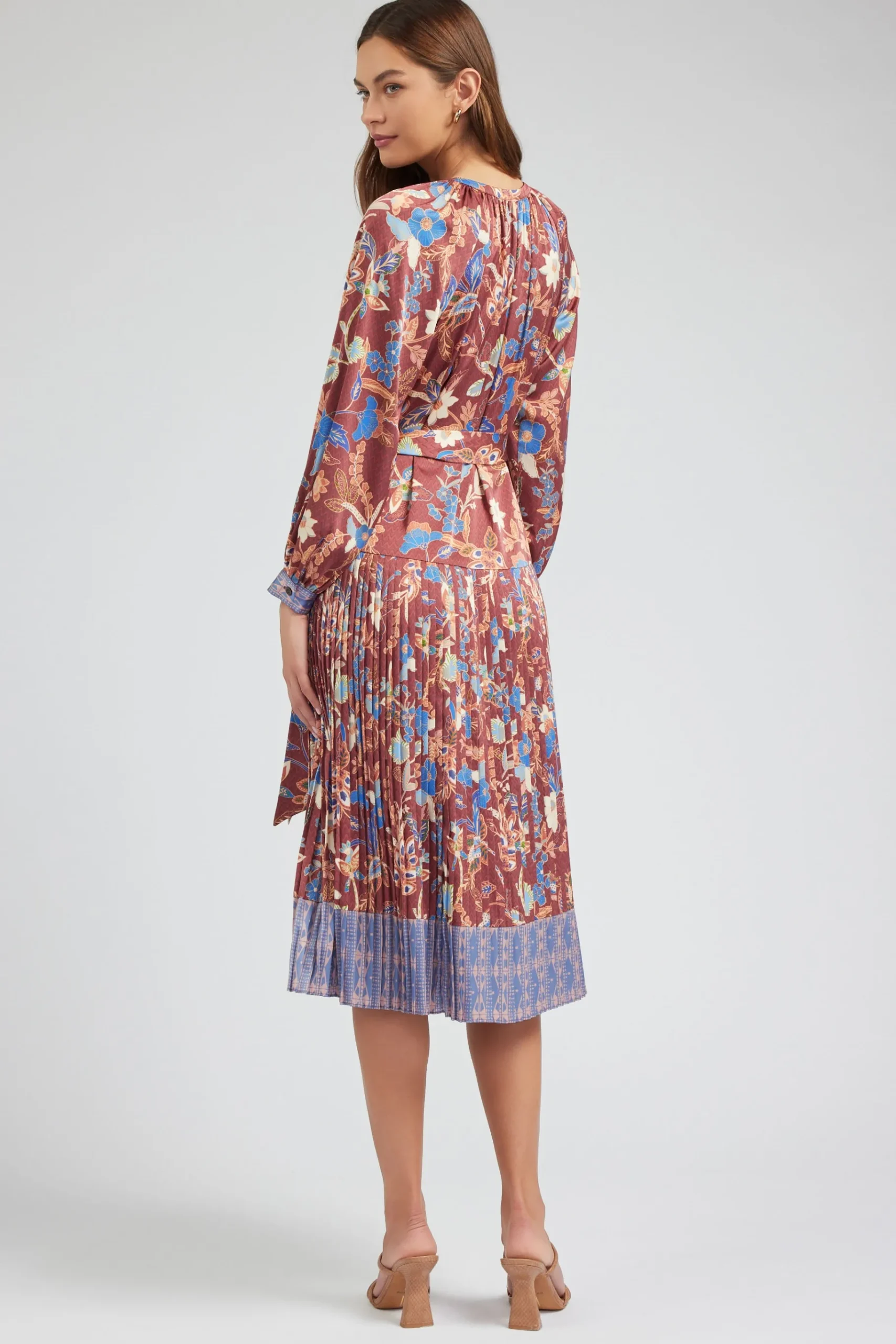 Online Botanical High Neck Dress Women Midi Dresses