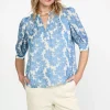 Best Botanical Jacquard Blouse Women Short Sleeve Tops