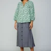 Online Botanical Jacquard Raglan Blouse Women Long Sleeve Tops