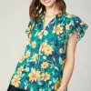 Fashion Botanical Print Eyelet Blouse Women Sleeveless Tops