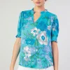 Online Botanical Smocked Shoulder Blouse Women Short Sleeve Tops